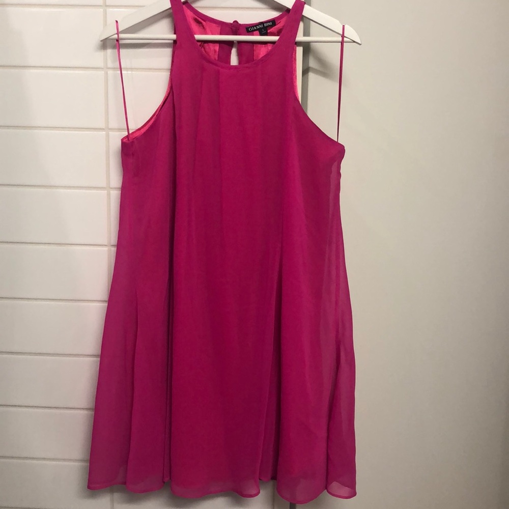 Gianni Bini sheer overlay hot pink dress